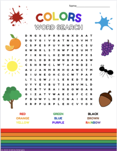 Colors Sight Words Word Search for Reading Students
